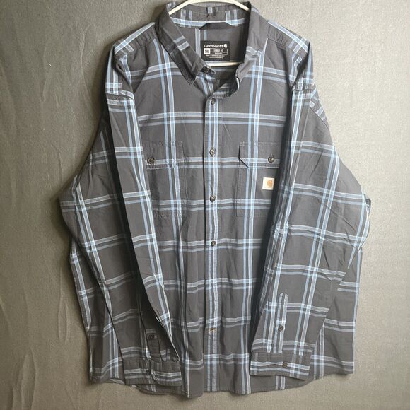 Carhartt Plaid Loose Fit Button Down Blue Workwear Long‎ Sleeve Outdoors 2XL - Picture 1 of 8